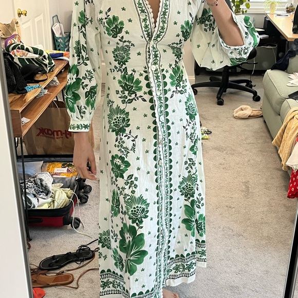 Magaschoni Green Forest Floral Linen Dress size Small - Picture 6 of 16